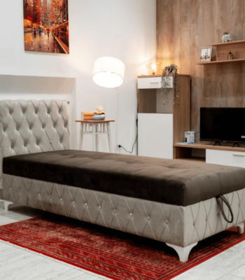 Tapacirani krevet za jednu osobu Vera 90x200 cm sa uzglavljem i prostorom za odlaganje stvari