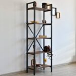Retro Polica za Knjige 180×60 – Metal/Orah, 5 Polica - Image 2
